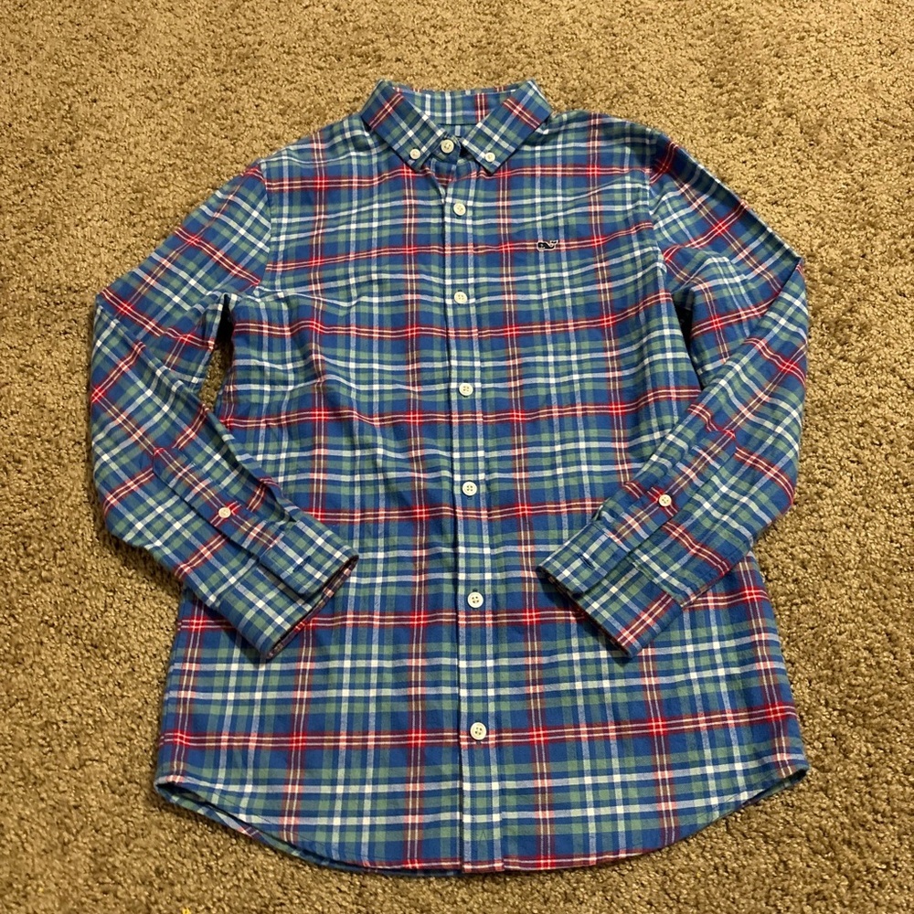 Vineyard Vines Boys Plaid Button Down Size 12/14 Medium 100% Cotton